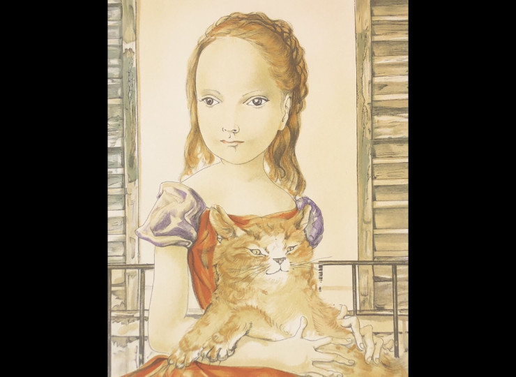 藤田 嗣治、「猫を抱く少女」、希少、オーダーマット付高級額装・画集画-